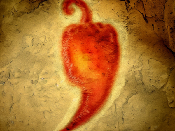 Rote Chili Schote als Höhlenmalerei dargestellt